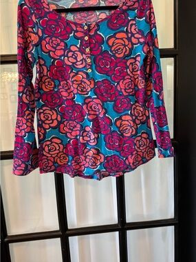 Lilly Pulitzer Vibrant Blue Floral Long-Sleeve Henley Top